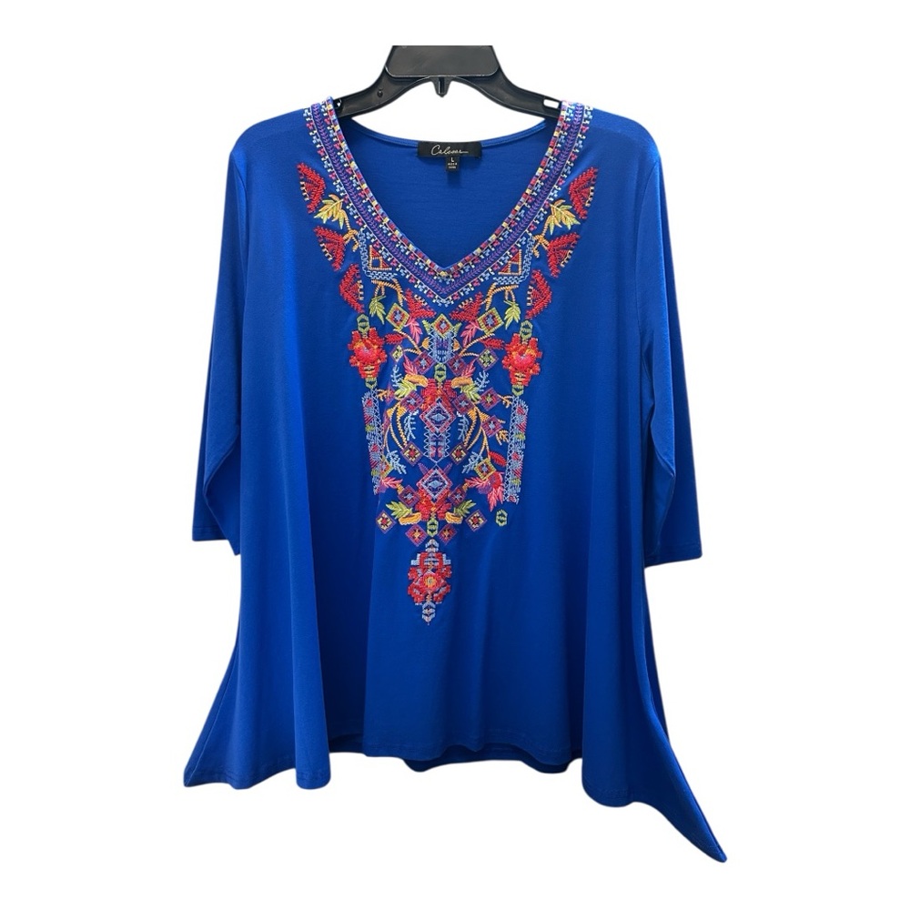 Colessa  Blue Embroidered Women's Top Relax Loose Fit Tunic Top
